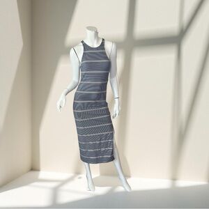 Roxy Blue and White Halter Bodycon Midi Dress
